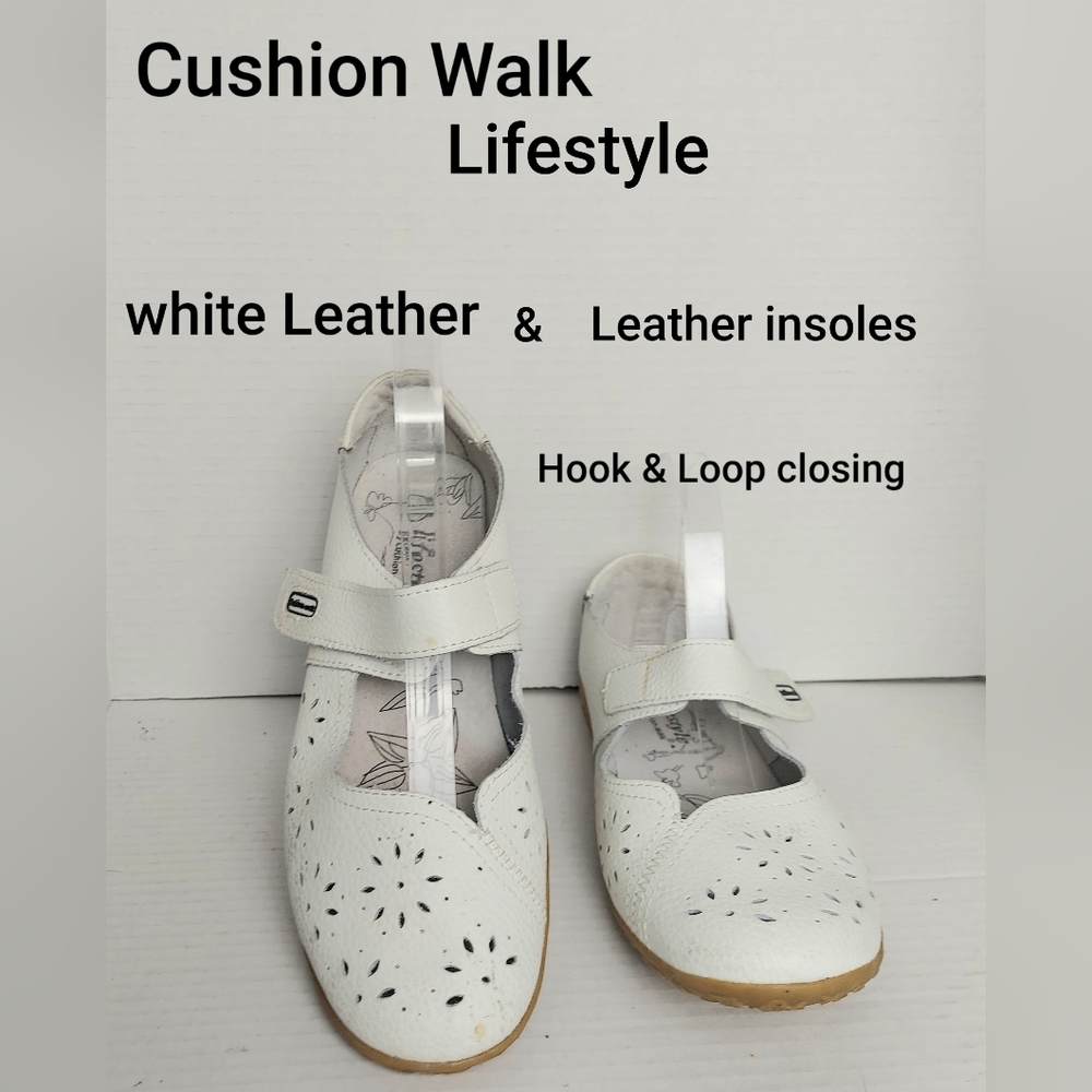 Cushion walk white detail leather shoes size 6 EEE